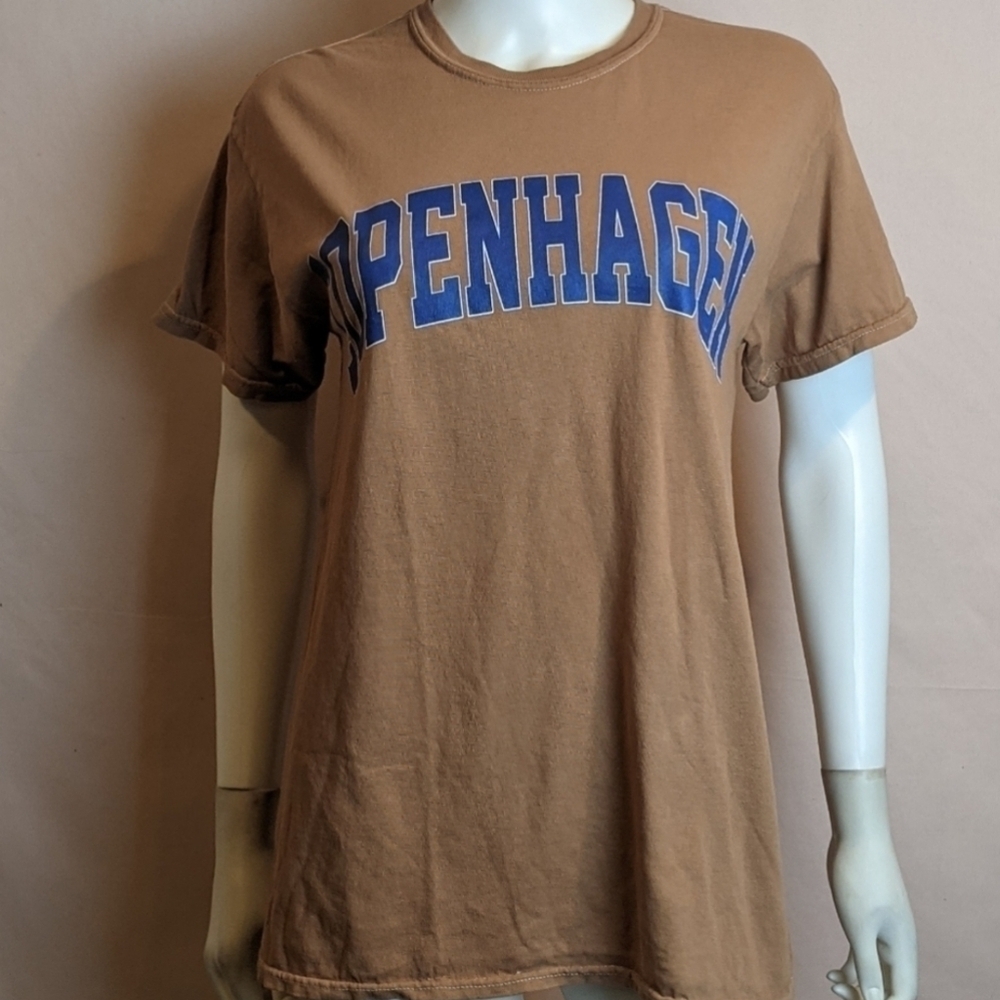 Fashion Nova Taupe and Blue Short Sleeve Crew Neck Copenhagen Tee size XS